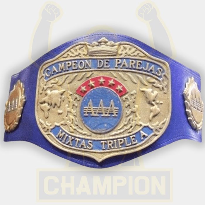 AAA World Mixed Tag Team Championship Belt Los Vipers Arez and Chik Tormenta Campeon